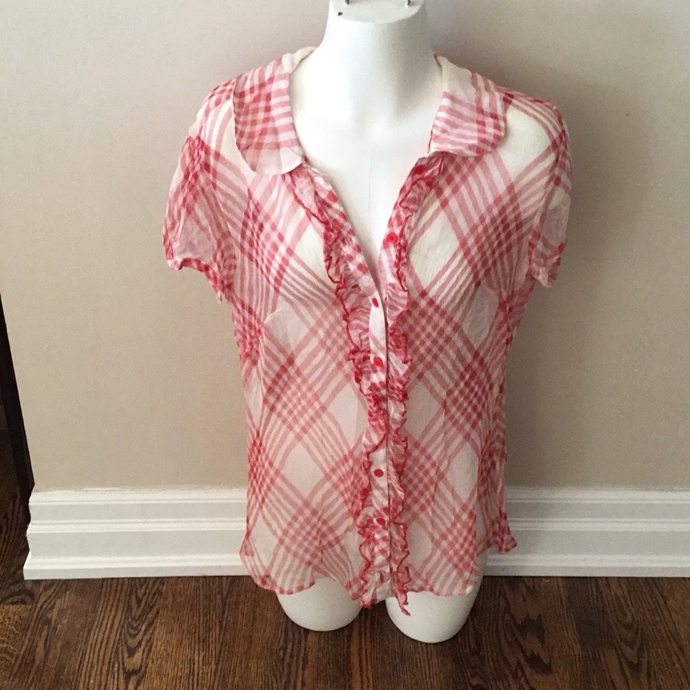 Guess Red and White Chiffon Blouse
